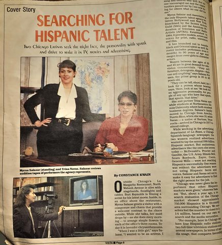 David Hernandez, actor, Chicago, press clipping: Vista Magazine page 6, cover story &ldquo;Searching for Hispanic Talent&rdquo; by Constance Kwain