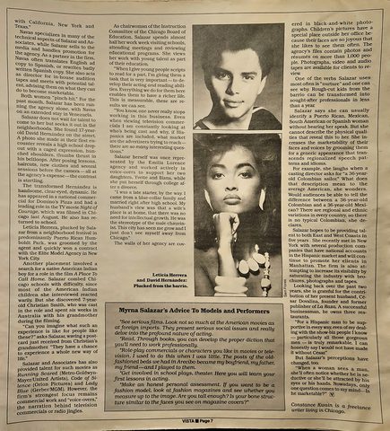 David Hernandez, actor, Chicago, press clipping: Vista Magazine page 7, photos of Leticia Herrera and David Hern&aacute;ndez captioned &ldquo;Plucked from the barrio&rdquo;